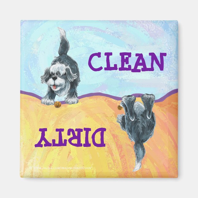 Shaggy Sheep Dog Heads and Tails Dirty / Clean Magnet (Front)