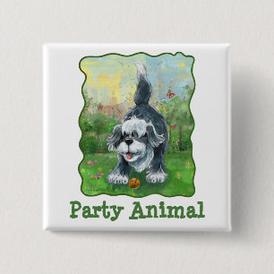 Shaggy Sheep Dog Party Center Button
