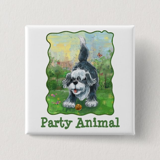 Shaggy Sheep Dog Party Center Button (Front)