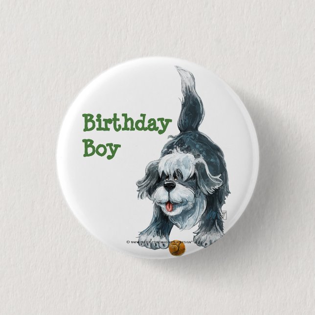 Shaggy Sheep Dog Party Center Button (Front)
