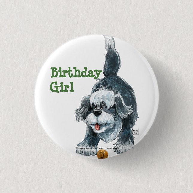 Shaggy Sheep Dog Party Center Button (Front)