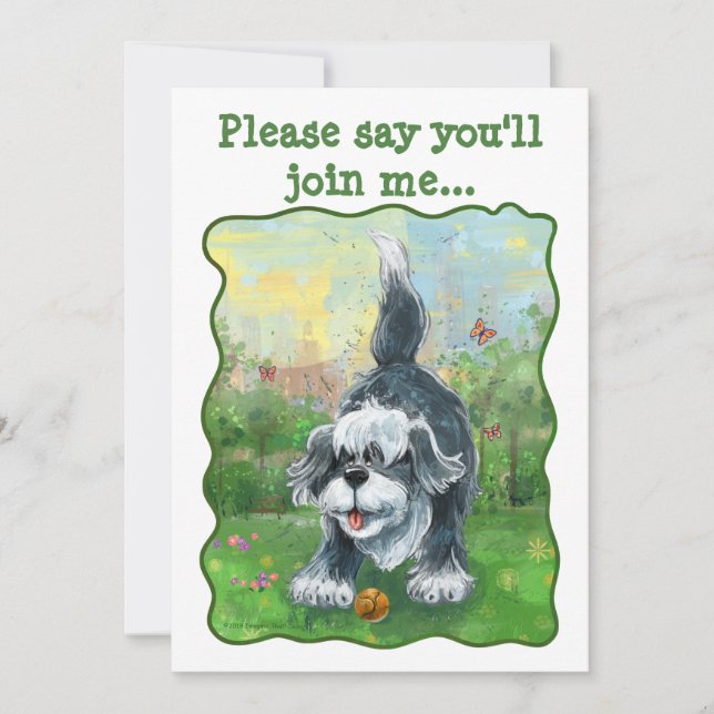 Shaggy Sheep Dog Party Center Invitation (Front)