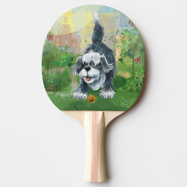 Shaggy Sheep Dog Ping Pong Paddle (Front)