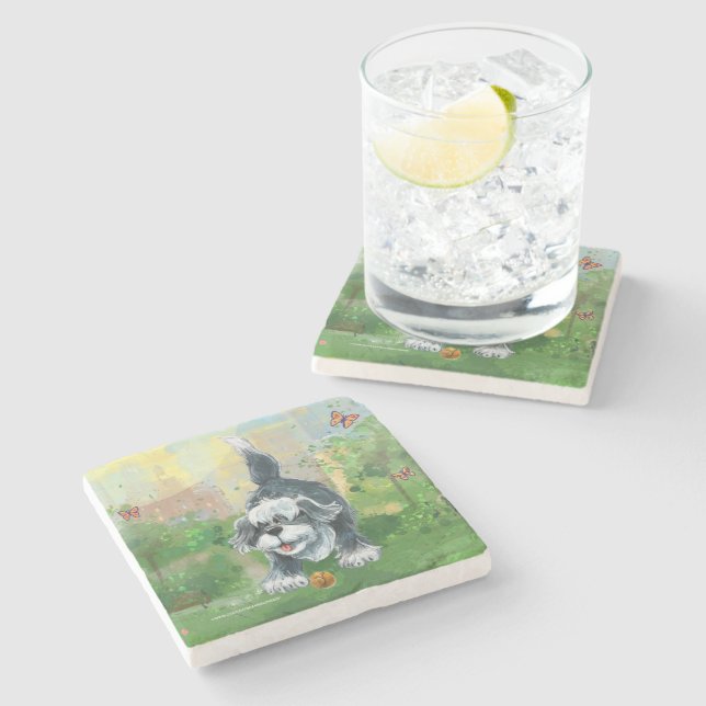 Shaggy Sheep Dog Stone Coaster (Side)