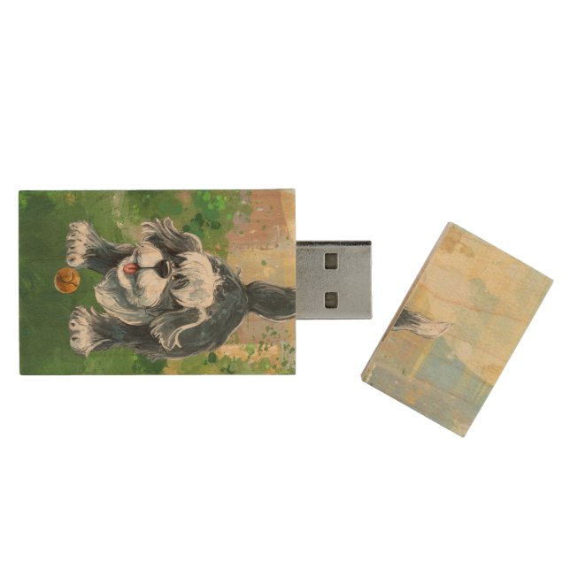 Shaggy Sheep Dog Wood Flash Drive (Opened)