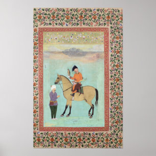 Shah Abbas on a horse holding a falcon Poster