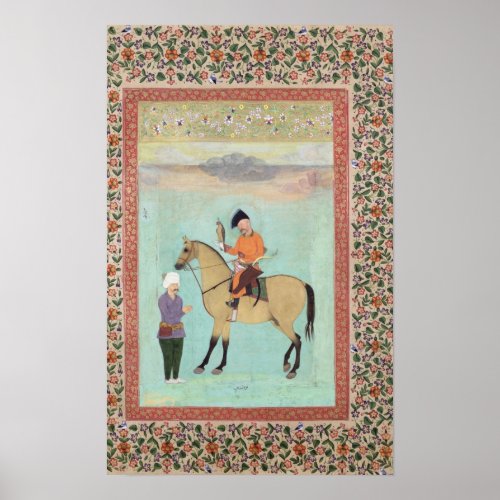 Shah Abbas  on a horse holding a falcon Poster