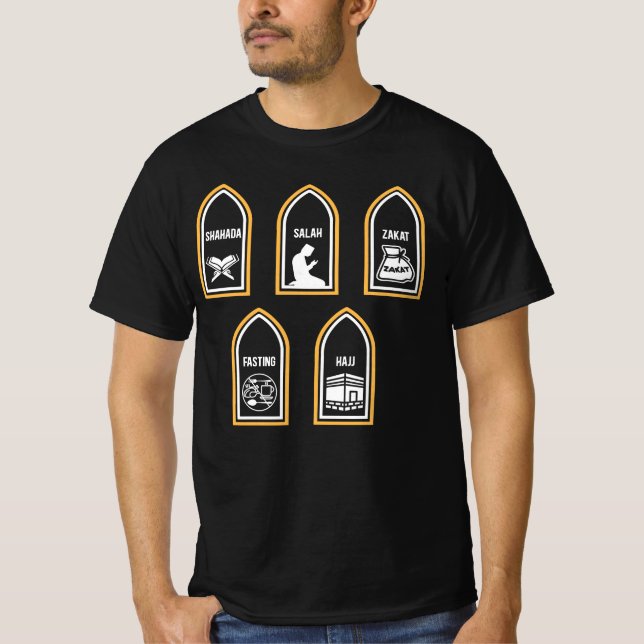 Shahada Salah Zakat Fasting Hajj Islam Religion Mu T-Shirt (Front)