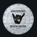 Shaka Beach House Surfer's  Dart Board<br><div class="desc">Beach house theme dartboard that is personalized just for you!  Shaka design in rustic wood and black.. Customize with your text to personalize. Contact me if you need assistance,  I'd love to help.</div>