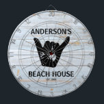 Shaka Beach House Surfer's  Dart Board<br><div class="desc">Beach house theme dartboard that is personalized just for you!  Shaka design in rustic wood and black.. Customize with your text to personalize. Contact me if you need assistance,  I'd love to help.</div>