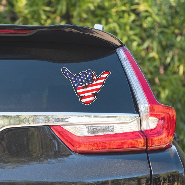 Shaka Hand American Flag USA July Fourth Patriotic Sticker (Car Side)