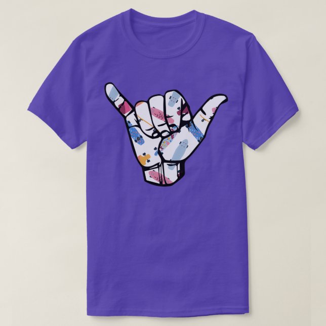 Shaka Hand pattern Skateboarding T-Shirt (Design Front)