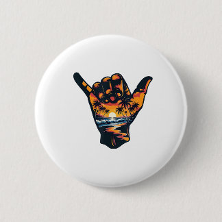 Shaka Hand Sign Aloha Surfing Surf Summer Vacation Button