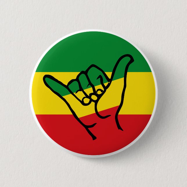 Shaka Hand with flag of Reggae  Button (Front)