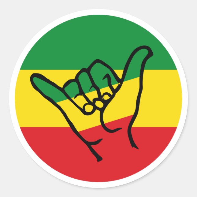 Shaka Hand With Reggae Colors Classic Round Sticker (Front)