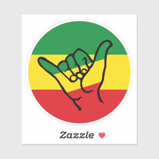 Shaka Hand With Reggae Colors Sticker (Sheet)