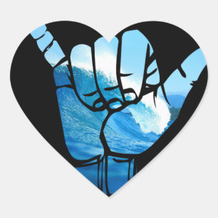 Shaka Sign Wave Rip Curl Heart Sticker