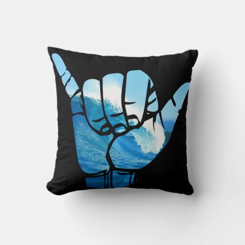 Shaka Sign Wave Rip Curl Throw Pillow