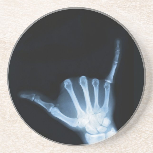 Shaka Sign X-Ray (Hang Loose) Sandstone Coaster (Front)