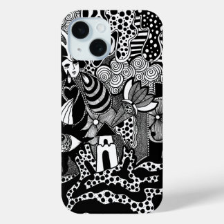 Shake It Out – Black and White Hand-Drawn Art iPhone 15 Case