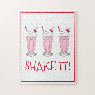Shake It! Pink Strawberry Ice Cream Milkshake Jigsaw Puzzle