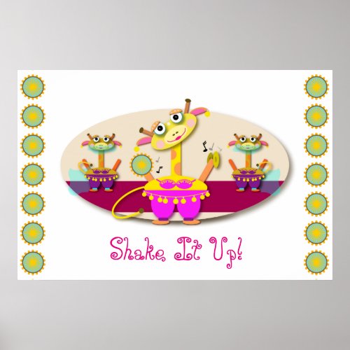 Shake It Up Cartoon Bellydancing Giraffe Poster