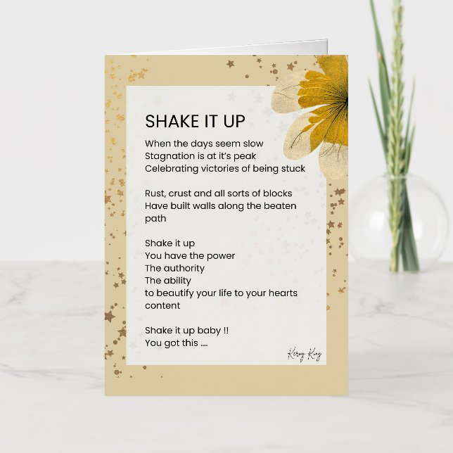 Shake It Up - Uplifting Motivational Poem Poetry Foil Greeting Card (Front)