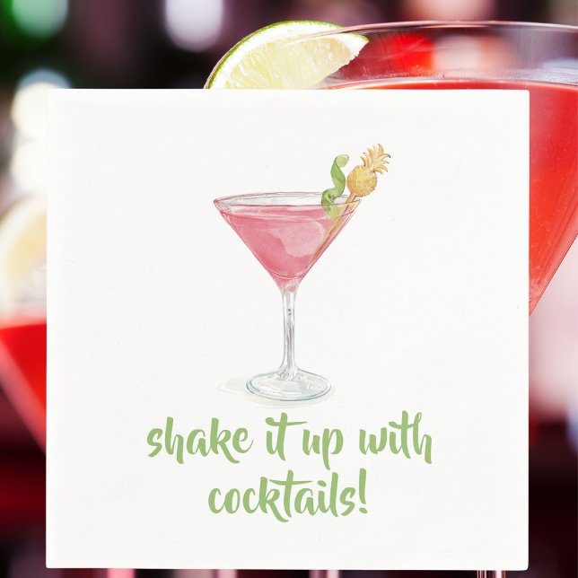 Shake It Up with Cocktails Watercolor Cosmopolitan Napkins (Creator Uploaded)