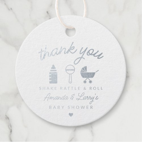 Shake Rattle and Roll Baby Shower Foil Favor Tags