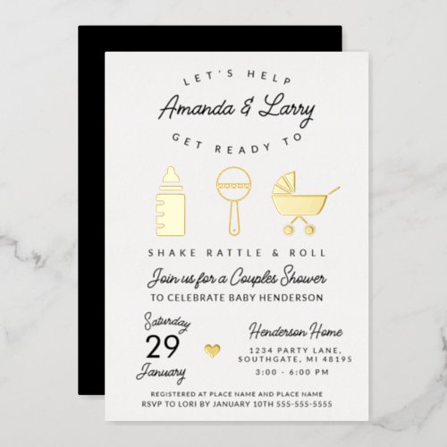 Shake Rattle and Roll Baby Shower Foil Invitation