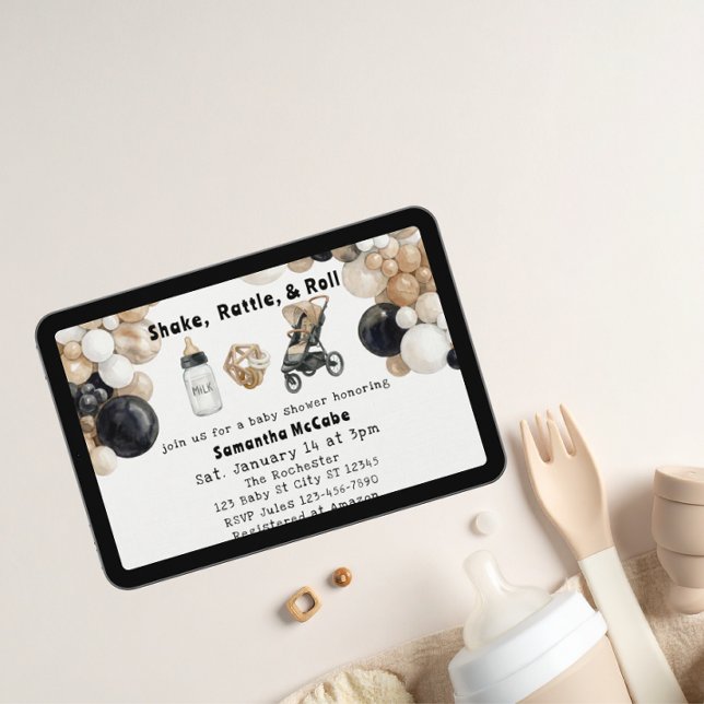 Shake, Rattle, Roll & Balloon Arch Baby Shower Invitation (Creator Uploaded)