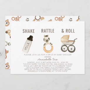 Shake Rattle & Roll Boho Drive-by Baby Shower Invitation