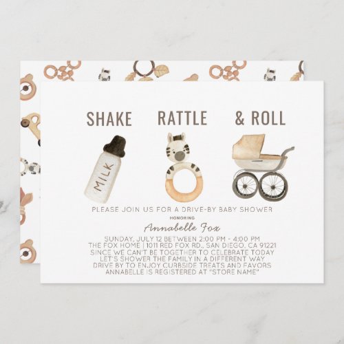 Shake Rattle  Roll Boho Drive_by Baby Shower Invitation