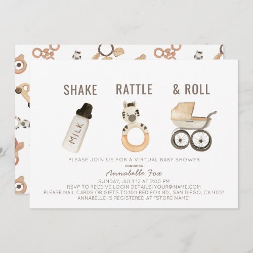 Shake Rattle  Roll Boho Virtual Baby Shower Invitation