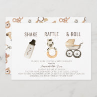 Shake Rattle & Roll Boho Watercolor Baby Shower Invitation
