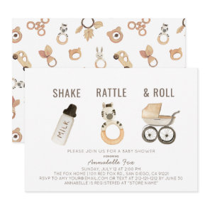Shake Rattle & Roll Boho Watercolor Baby Shower Invitation