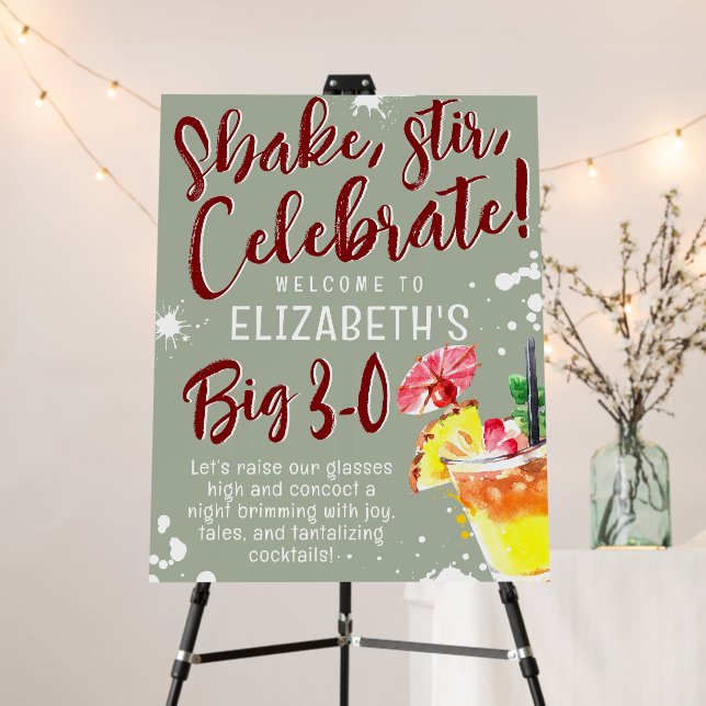 Shake Stir Celebrate! Fun Cocktail Birthday Foam Board (In Situ (Stand))