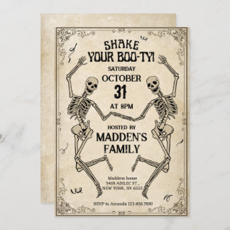 Shake Your Boo-ty Vintage skeletons Halloween Invitation