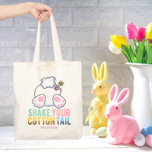 Shake Your Cotton Tail Cute Easter Bunny Add Name Tote Bag