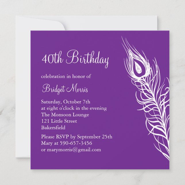 Shake Your Tail Feathers Birthday Invite (purple) (Front)