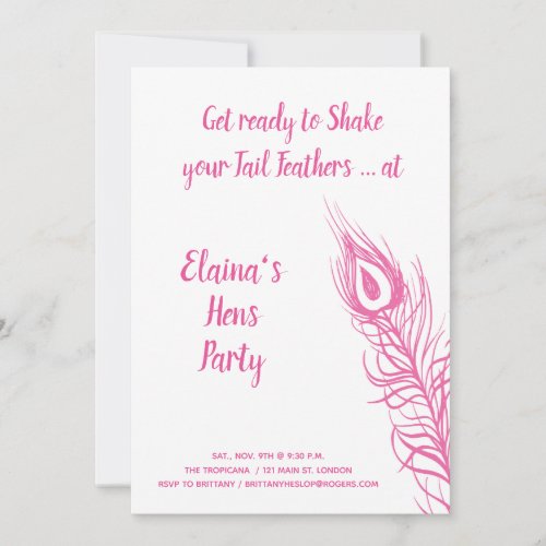 Shake your Tail Feathers Hens Party pink  white Invitation