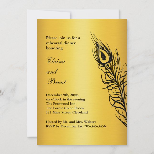 Shake your Tail Feathers Rehearsal Dinner gold Invitation (Front)