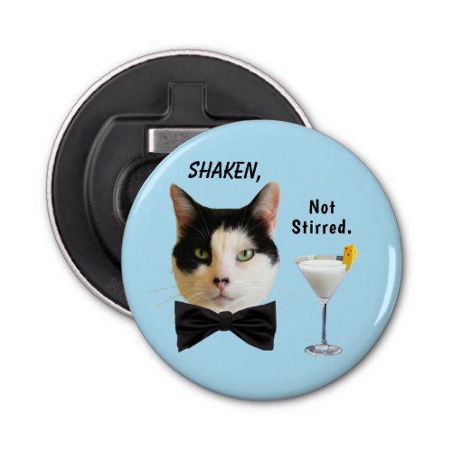 Shaken Not Stirred Blue Button Bottle Opener