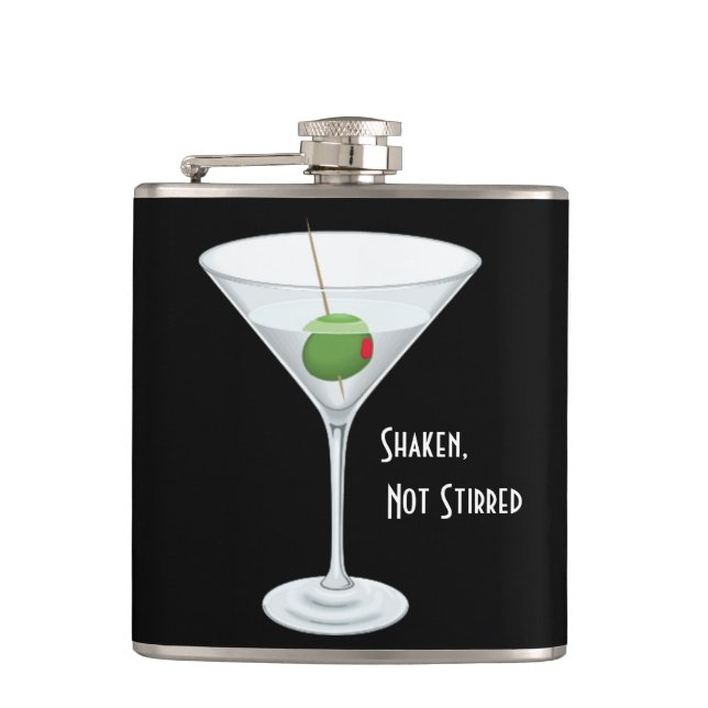 Shaken Not Stirred Martini Glass Olive Cocktails Flask (Front)