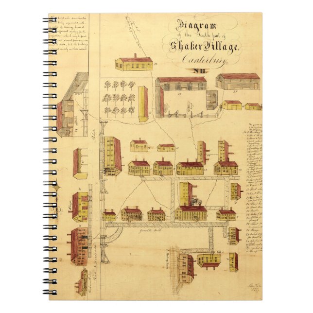 SHAKER VILLAGE MAP, 1849 NOTEBOOK (Front)