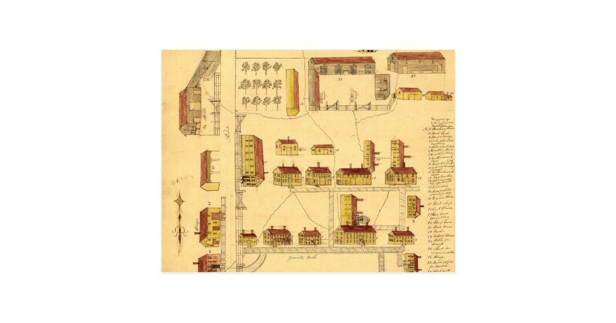 SHAKER VILLAGE MAP, 1849 POSTCARD