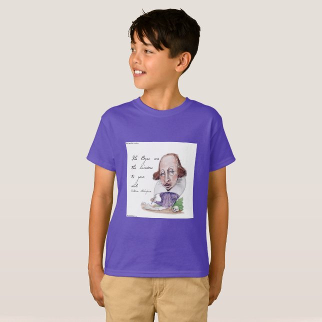 Shakespeare Caricature & Tempest Quote Boys T-Shirt (Front Full)