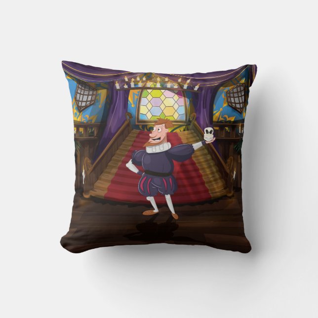 Shakespeare Cartoon Actor. Throw Pillow (Front)