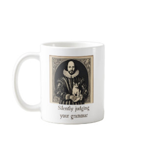 Shakespeare & Cat Silently Judging Grammar Coffee Mug