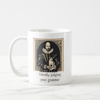 Shakespeare & Cat Silently Judging Grammar Coffee Mug by YellowSnail at Zazzle